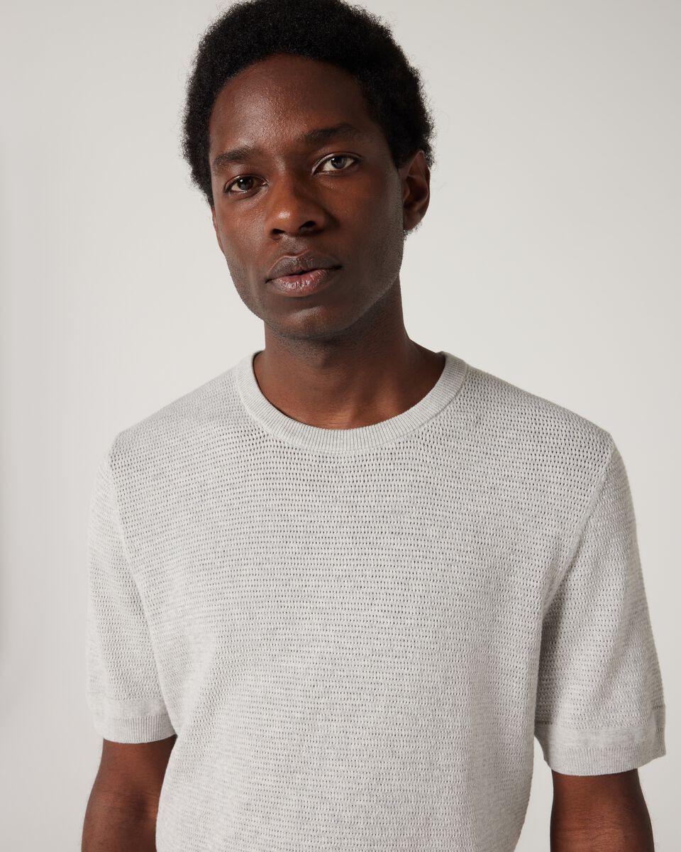 Crew Short Sleeve Knit, Grey Marle, hi-res